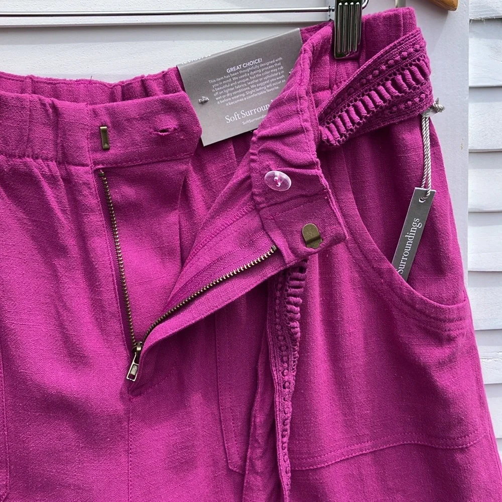 Soft Surroundings Summer Breeze Soft Linen Blend Shorts Fuchsia NWT